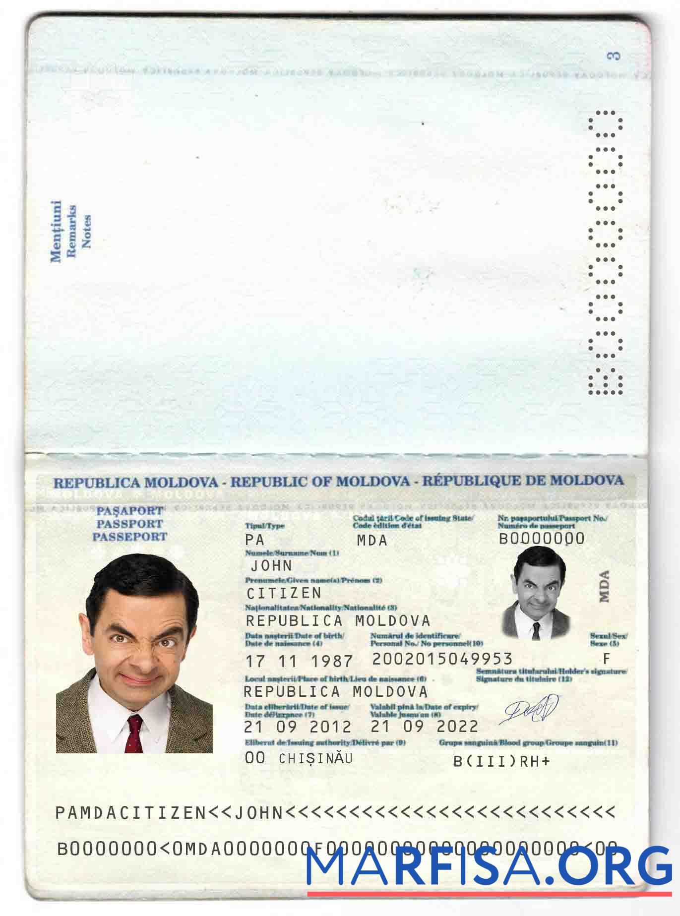 Downloadable Moldova passport (2011 2014) download for verification